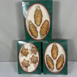 December Home Glass Ornaments Amber Gold Pinecone Leaf Lot of 10 Unisex OS